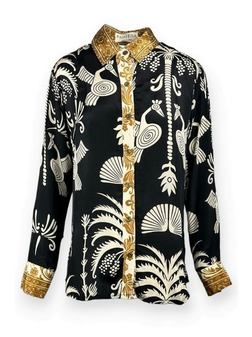 camicia donna fantasia nero e oro Pahiesa Formentera | CA2105302P